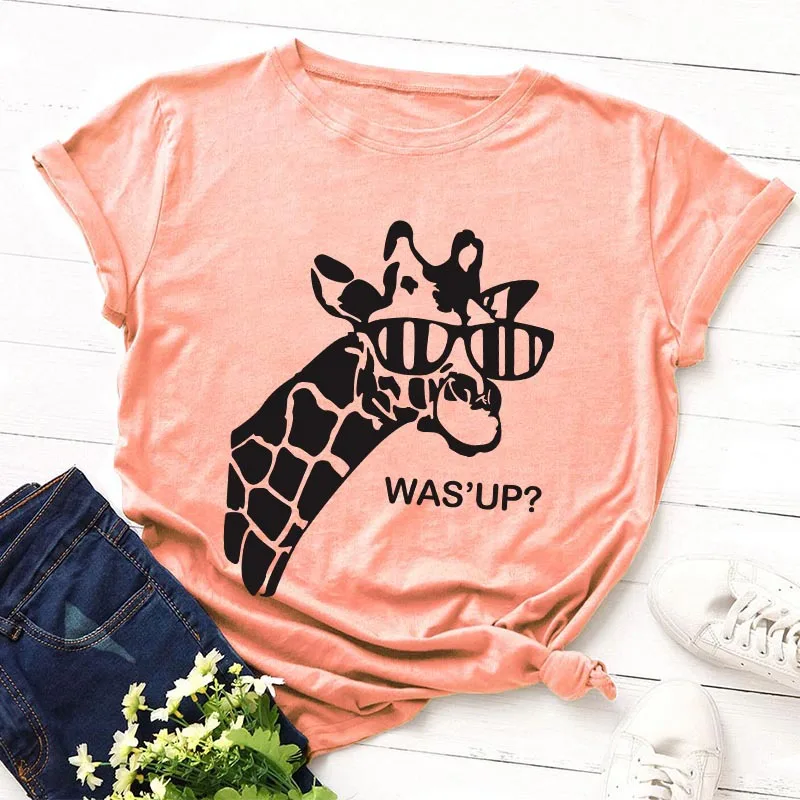 Новая летняя футболка с короткими рукавами и изображением жирафа бабочкой