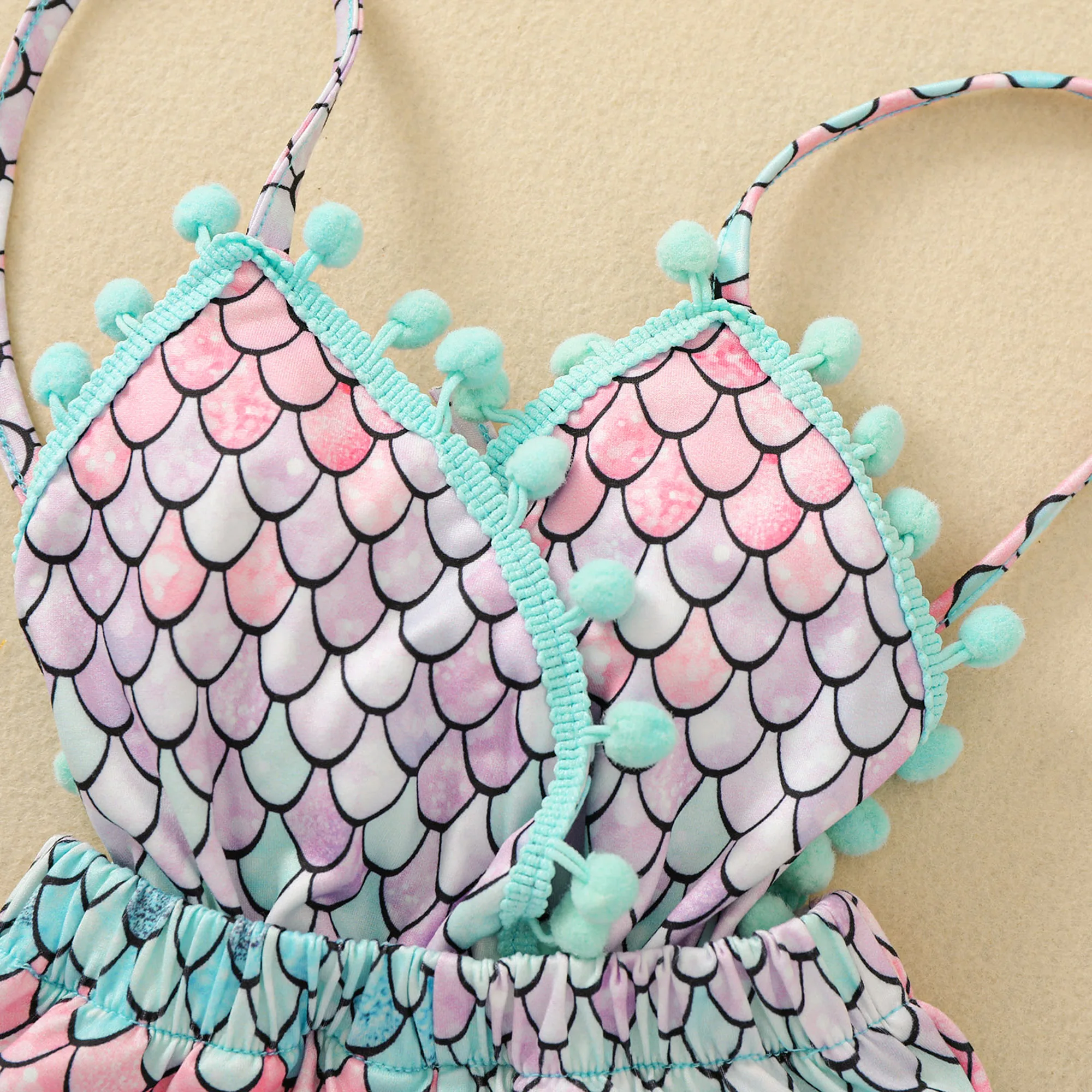 Комбинезон для девочек без рукавов с принтом в виде рыбьей чешуи открытой спиной