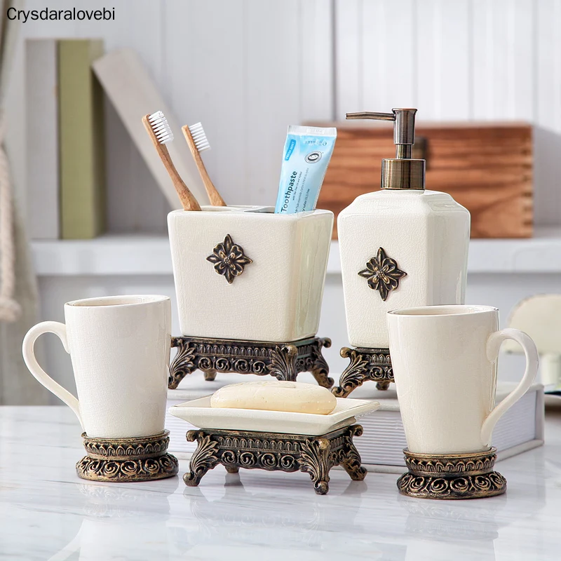 

European bathroom wash set bathroom five-piece American ceramic bathroom supplies wash cup lotion bottle soap dish wedding gift