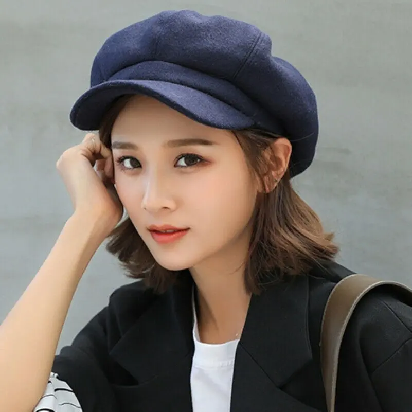 

British Style Solid Wool Beret Hat Women Autumn Winter Octagonal Cap Vintage Artist Painter Newsboy Caps Ladies Casual Hats