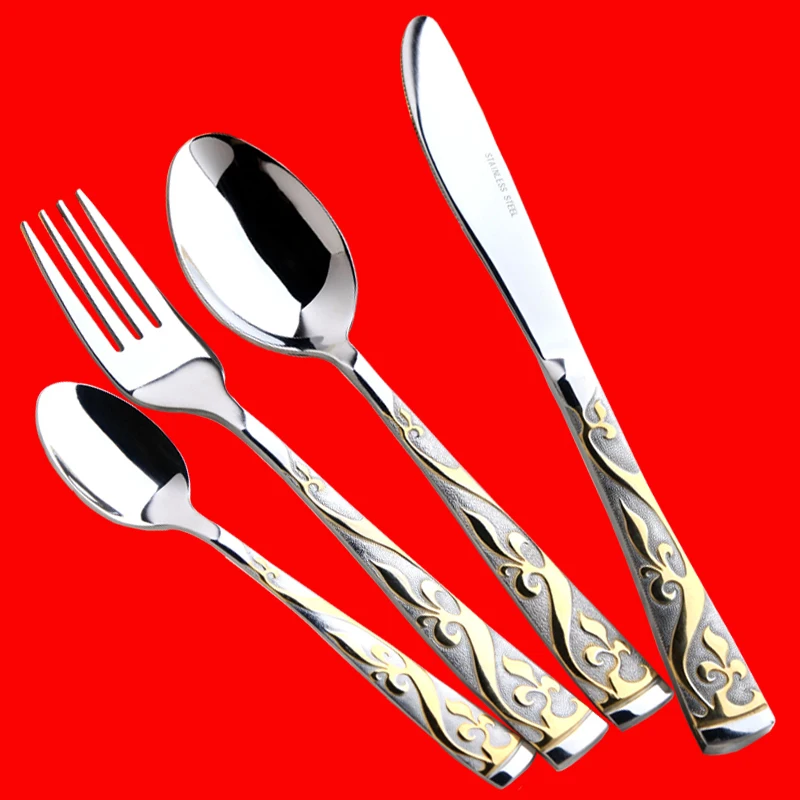 

Modern Design Dinnerware Sets Stainless Steel Knife Fork Spoon Dinnerware Sets Luxury Creative Vajilla Kitchen Accessories BC50