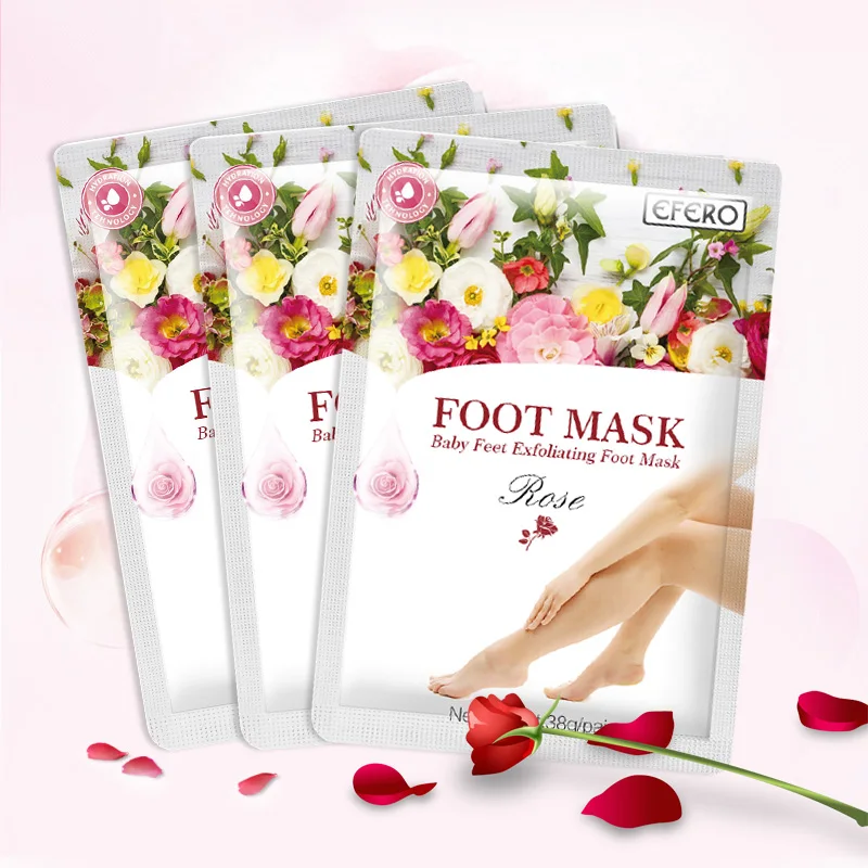 Фото - EFERO 10 шт. в упаковке, маска для ног с розами, увлажняющие накладки для ног, носки для педикюра, маска для ног, отшелушивающая маска для ухода за... 2 пары отшелушивающая маска для ног с клубничкой розой