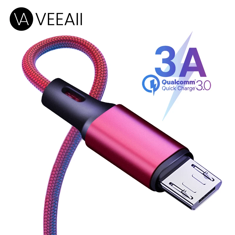 

VEEAII 3A Data Cable Charger Micro USB Cable for Samsung S8 Xiaomi Redmi 7 Android Charging USB 1M 2M 0.25M Mobile Phone Cord