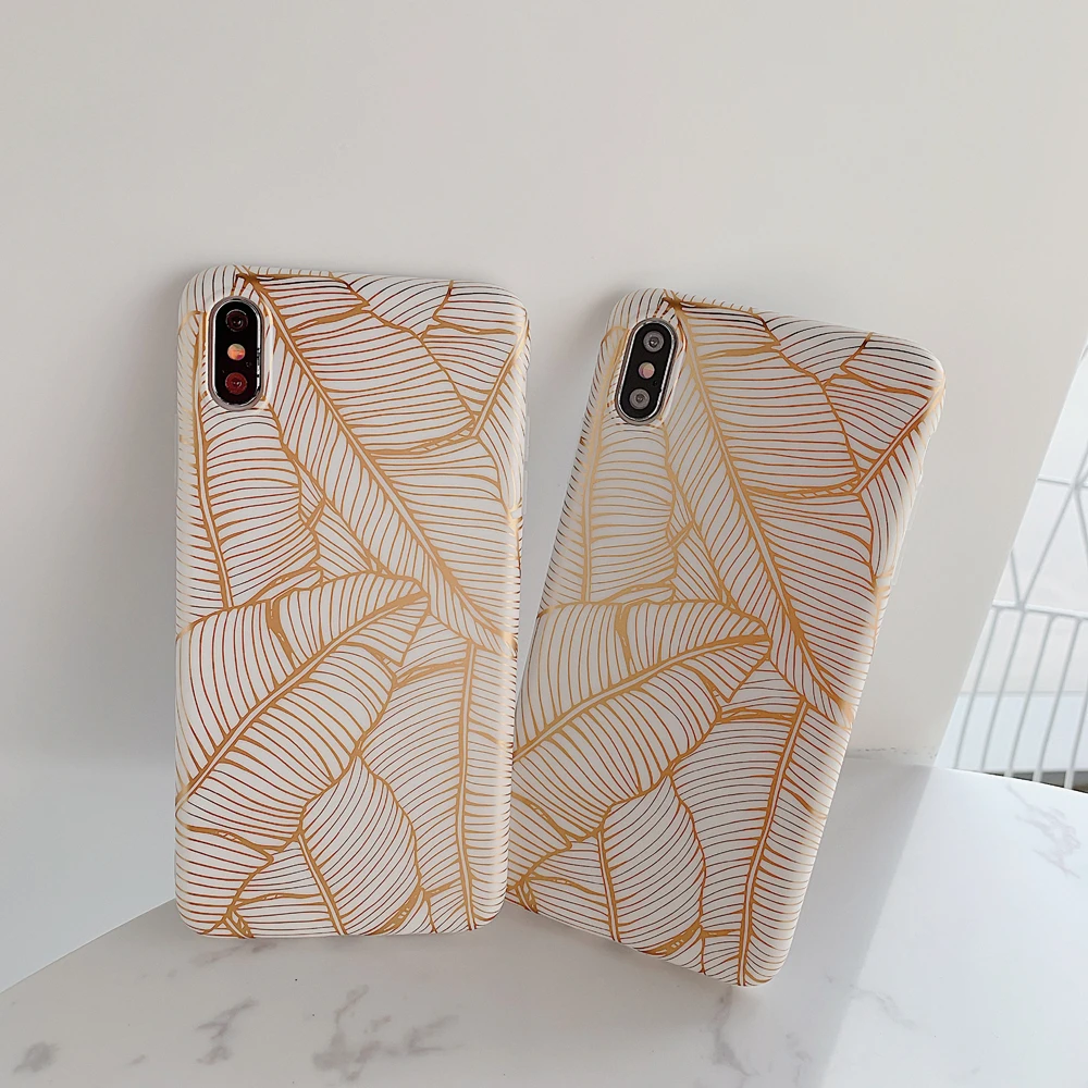 LACK Gold Plating Banana leaf Case for iphone 11 11Pro Max XS Max X XR 6 6S 7 Plus phone Case Luxury laser Back Cover Capa Coque