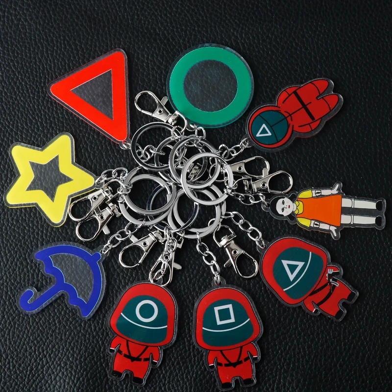 

брелок для ключей Keychain Sleutelhanger Chaveiro Keyring Squid Game Round Six 오징어게임 ○△□ Hot TV Show Keyring Llavero Porte Clef