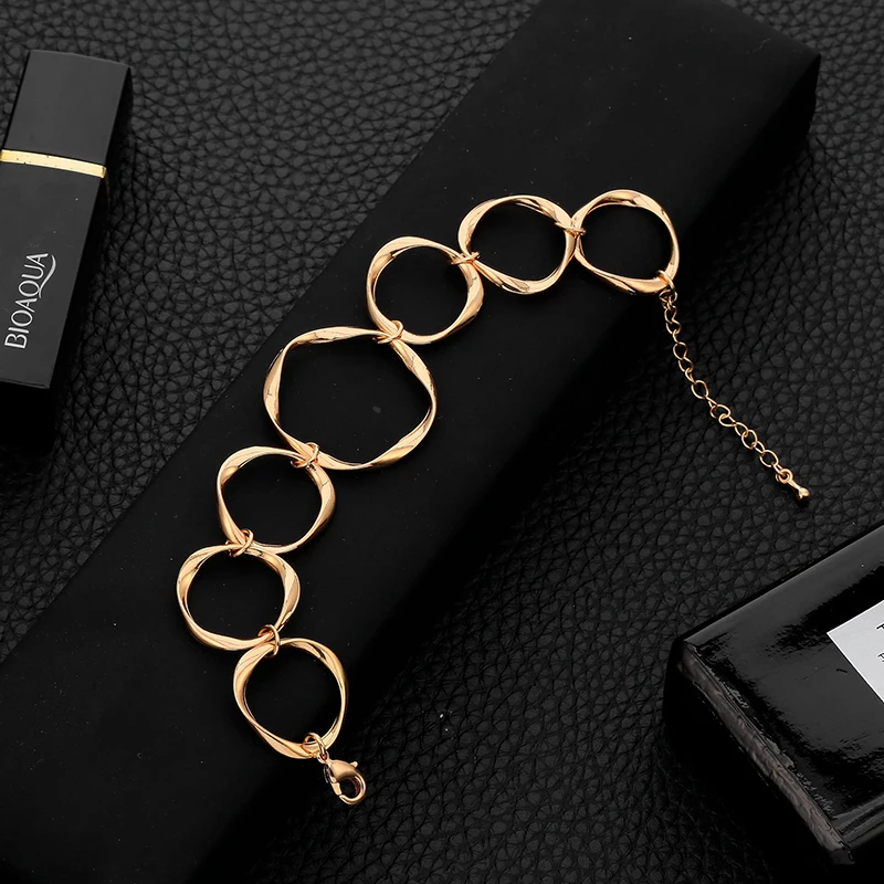 Женский браслет из серебристого золота геометрических звеньев цепи ювелирное