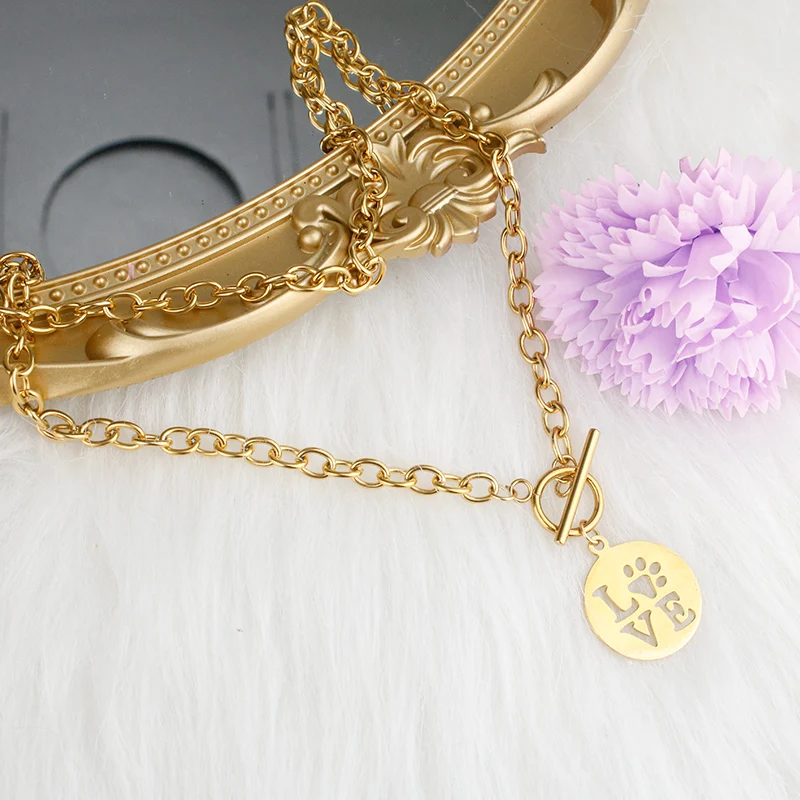 

Fashion love cat's claw hollow stainless steel necklace pendant jewelry cute hip-hop jewelry gift for girlfriend to friend