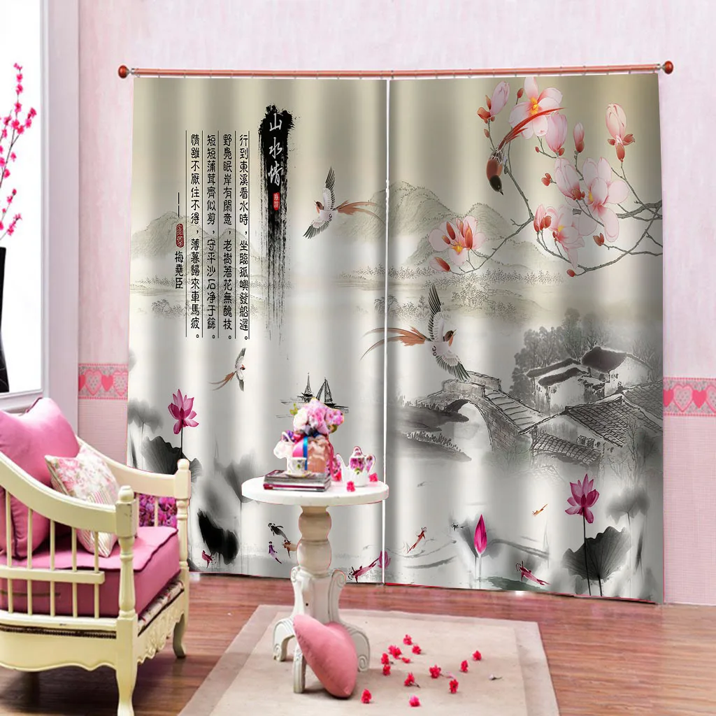 Классический домашний декор 3D занавески китайская цветная картина для кровати