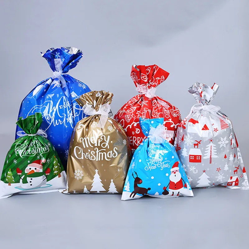 

10pcs Christmas Plastic Gift Bags Christmas Dragee Gift Box Candy Bag Cookies Chocolate Packaging Box Wedding Party Supplies