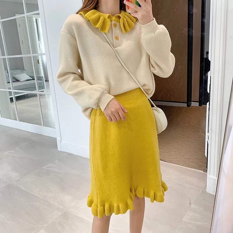 Новый осенне зимний трикотажный комплект из 2 предметов Женский пуловер с