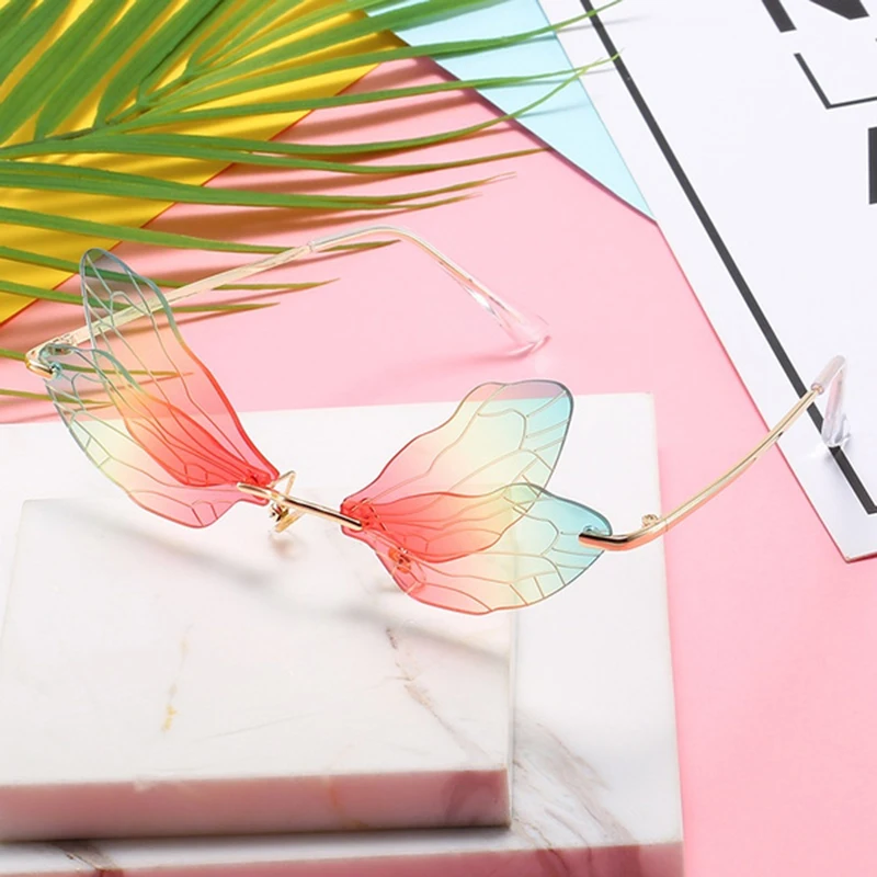 

Fashion Rimless Dragonfly Wing Sunglasses Women Vintage Eyewear Men Sun Glasses