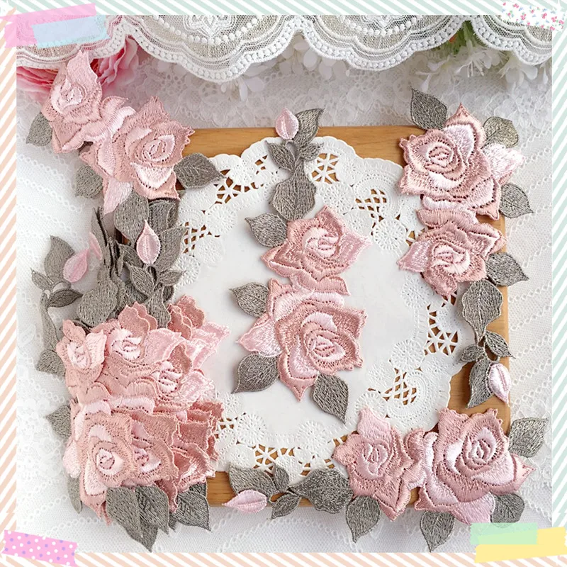 100 шт. Кружевная аппликация в виде розовых роз винтажная женская свадебная одежда