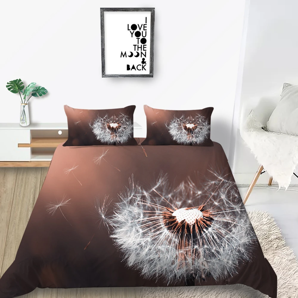 Комплект постельного белья королевского размера принт в виде одуванчиков