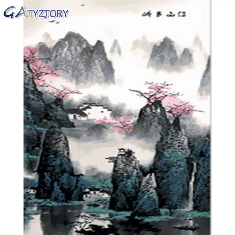 

GATYZTORY DIY Painting By Numbers Chinese Painting Mountain paint by numbers for children picture frames wall photo frame 40x50c