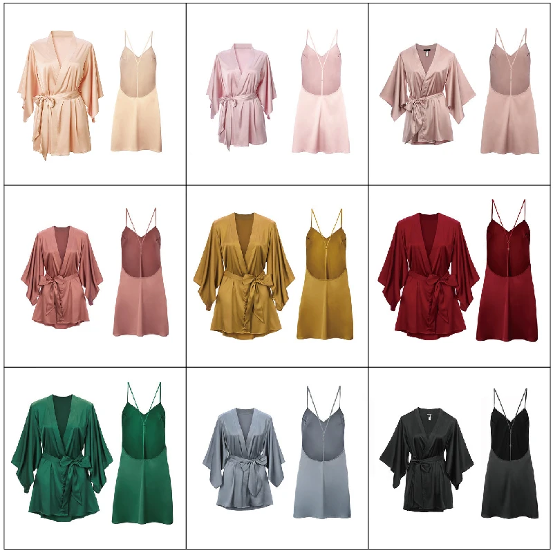 

2021 Summer Sexy Women Silk Satin Robe Nightdress Set Solid Color Long Sleever Bathrobe Nightgown Sling Sleepdress Pajamas Lady