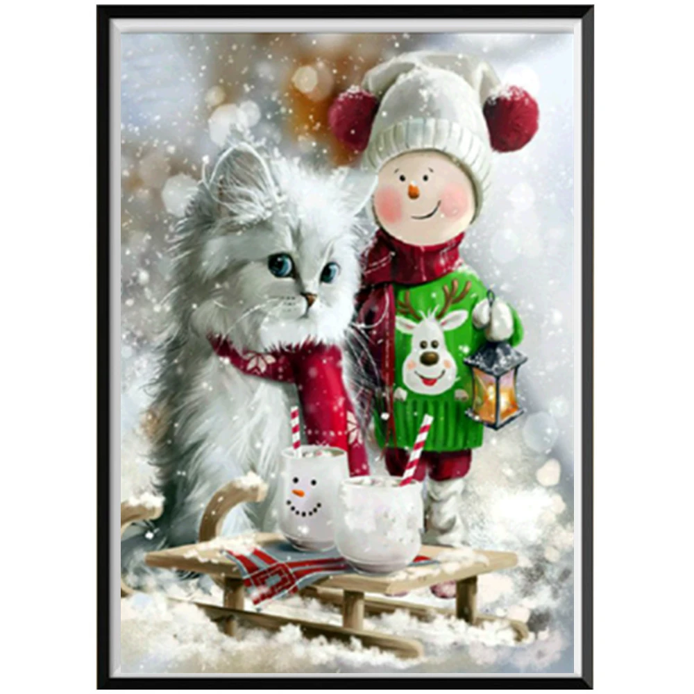 

5D diamond painting full diamond Christmas kitten round diamond mosaic pattern home decoration DIY handmade