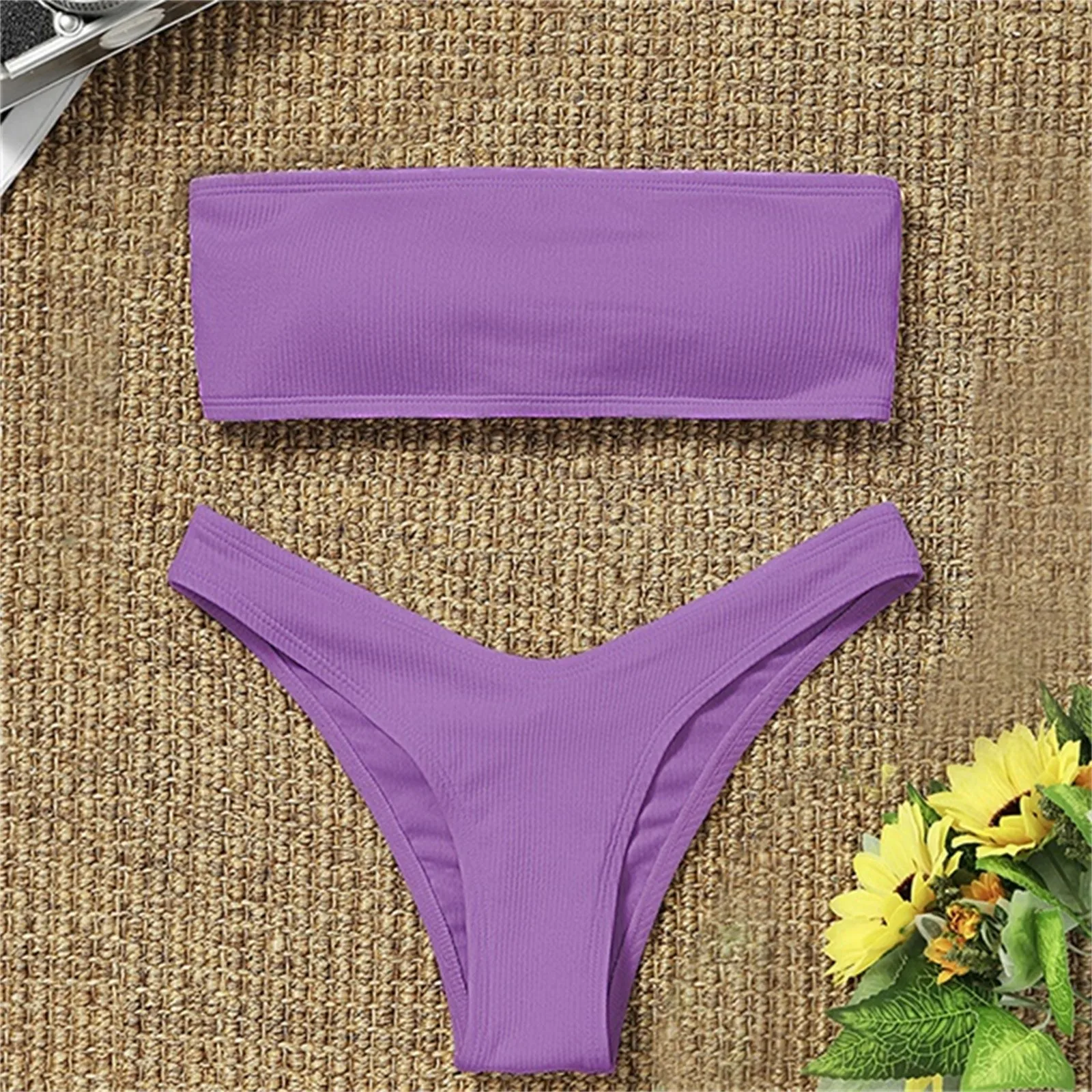

2021 Bikini High Waist Strapless Sexy Bikini Women Swimwear Women Swimsuit Padded Bathing Suit Biquini Maillot De Bain Femme