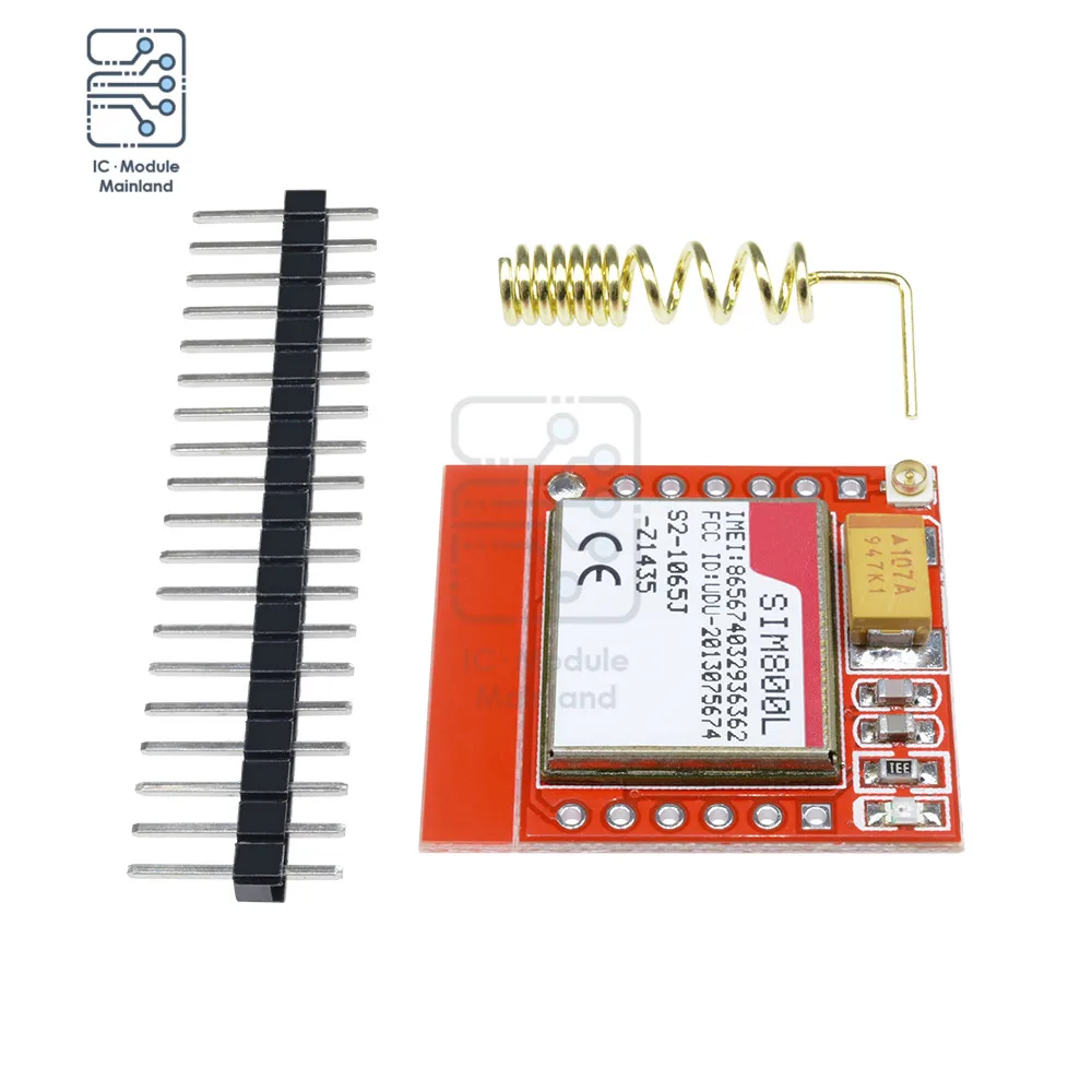 3.7V-4.2V Mini SIM800L GPRS GSM Module MicroSIM Card Core Board Quad-band TTL Serial Port C52 SIM800 + Spring Antenna Pin Header |