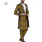 Африканский Анкара Дашики костюм для мужчин BRW по индивидуальному заказу Bazin Richi длинная куртка на одной пуговице + длинные брюки 2 шт. WYN1167