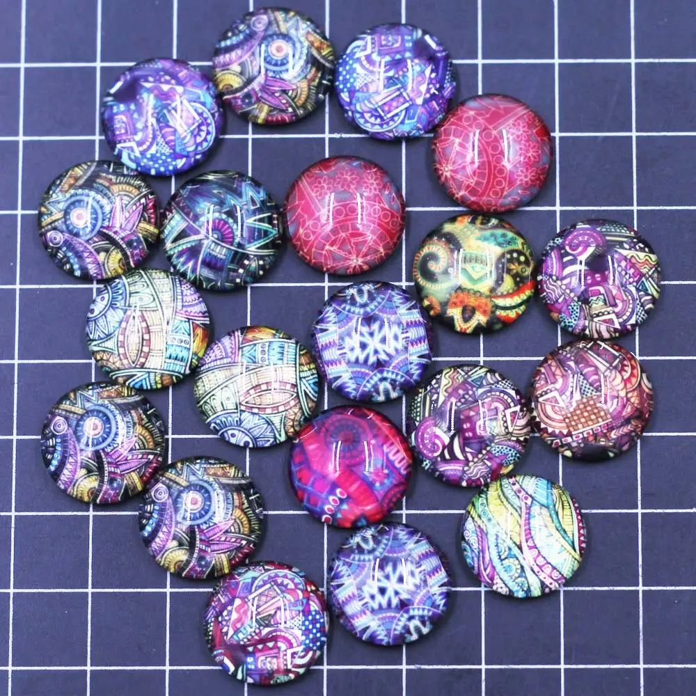 

20PCS Mixed Round 16mm Glass Cameos Cabochons Animal Elephant Vector Pattern Embellishment Scrapbook Handbag Crafts Accessories