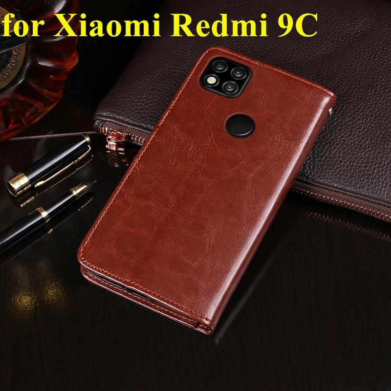 Чехол с держателем для карт Xiaomi Redmi 9 Prime красный mi 9A 9C кожаный чехол защитой от
