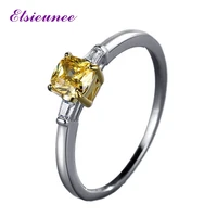 elsieunee new 925 sterling silver 5x5mm citrine gemstone ring tiny engagement rings for women couples fine jewelry drop shipping