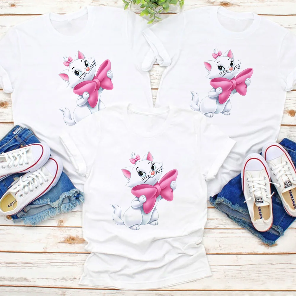 

Baby Girl Clothes Cartoon Marie Cat 3D Printing Summer O-neck Casual Fashion The Aristocats T shirt Mom and Daughter Tee Top