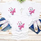 Одежда для маленьких девочек, летняя повседневная модная футболка с 3D-принтом мультяшного кота Мари и аристокота с круглым вырезом, футболка для мамы и дочки