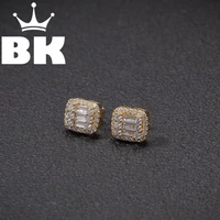 mens 7mm square button cz stud earrings hip hop copper micro paved cubic push back earring party jewelry
