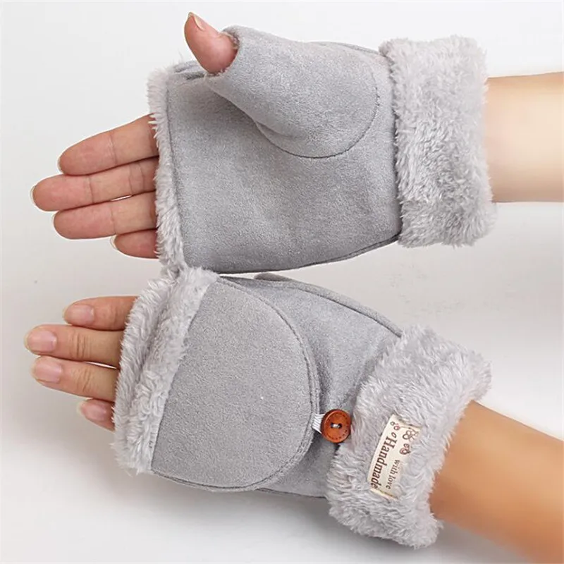 Зимние теплые плотные женские Мягкие плюшевые Замшевые Кожаные перчатки для