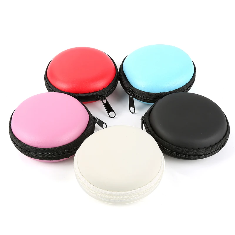 

5 Colors Portable Case For Headphones Case Mini Zippered Round Storage Hard Bag Headset Box For Earphone Case SD TF Cards Hot