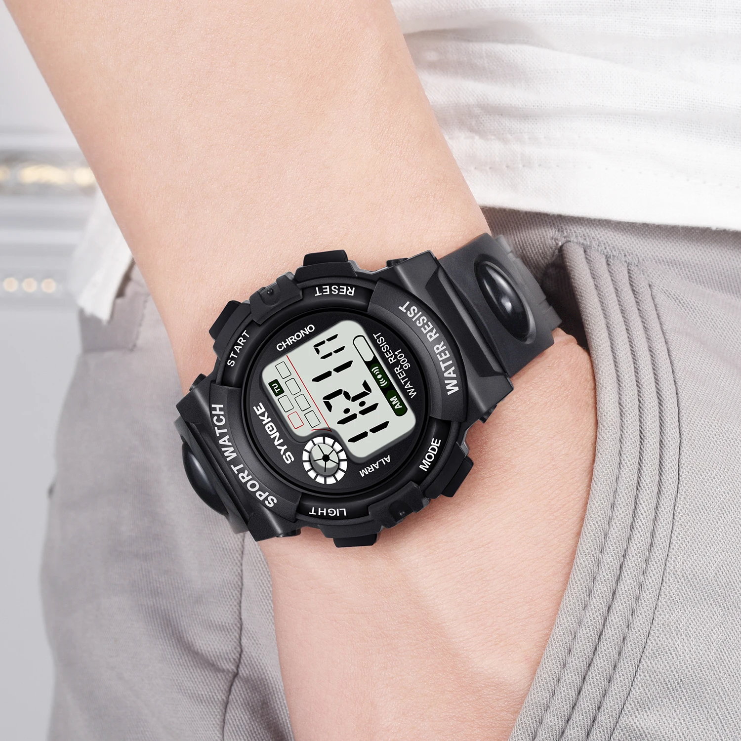 

SYNOKE Digital Children Watches Outdoor Sports Life Waterproof Boys and Girls Students Black Electronic Wristwatch for Kids