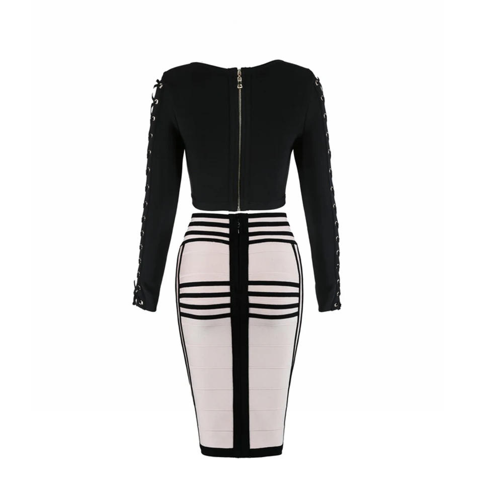 Женский облегающий комплект из 2 предметов ажурный топ с длинным рукавом и юбка