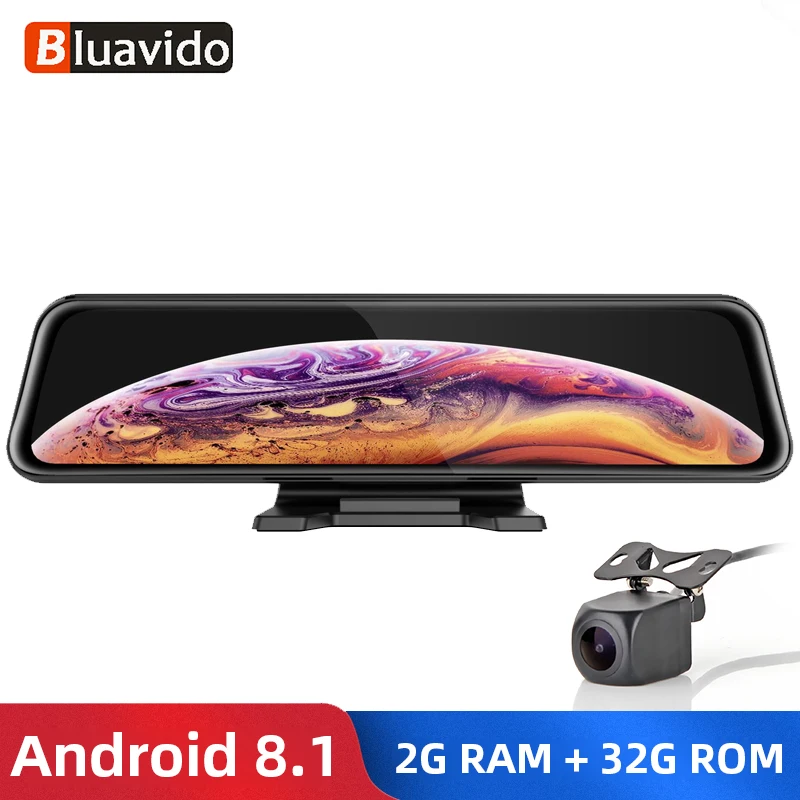 Автомобильный видеорегистратор Bluavido 1" ips, gps, 2G ram, 4G LTE, Android 8,1, камера, видео регистратор, навигация, HD 1080 P, зеркало заднего вида, видеорегистратор
