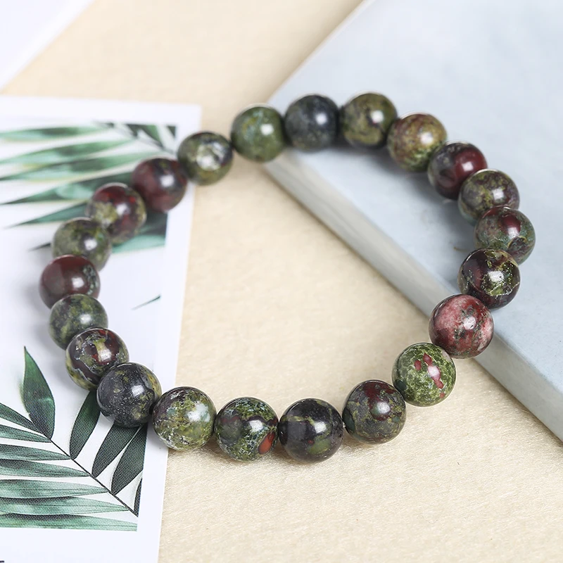 JD High Quality Round Natural Stone Dragon Blood Bracelet Green Color Dinosaur Beads Jewelry Special Gift For Men Women | Украшения и