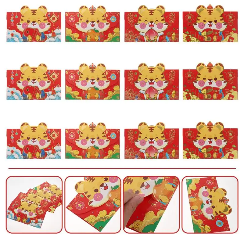 

12Pcs Red Pockets Paper Red Packets 2022 Chinese New Year Red Packets