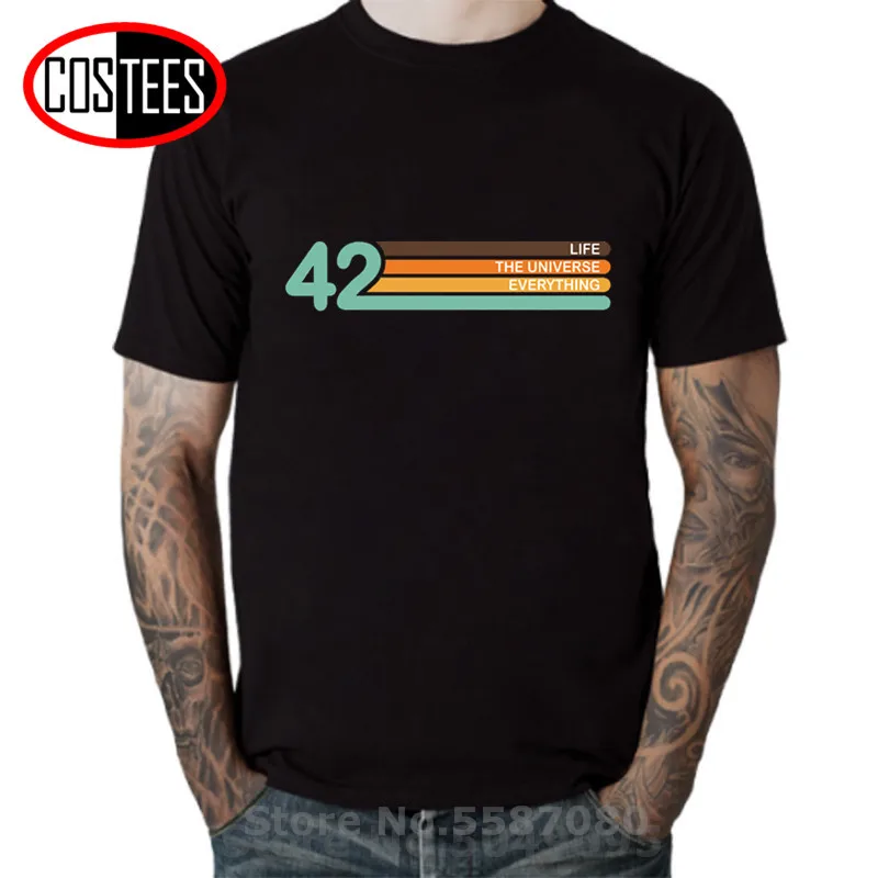

2020 способа изготовленный на заказ 42 Автостопом по T рубашка для мужчин смысл жизни sci-fi футболки Ретро науки руководство футболка