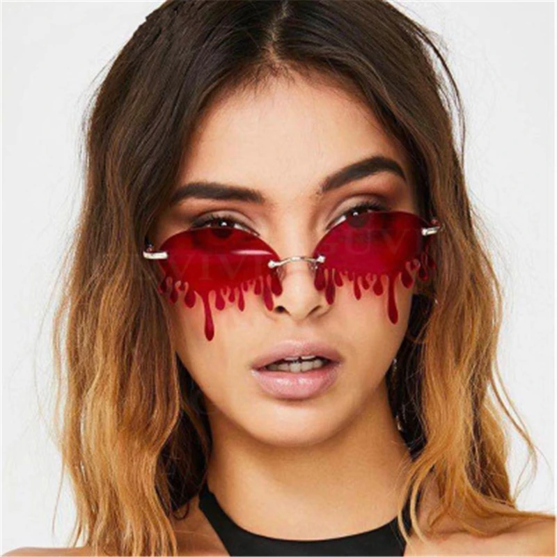 

Hot Funny Rimless Crying Vintage Shades Mirror Tears Drip Tear Drop Sunglasses 2021