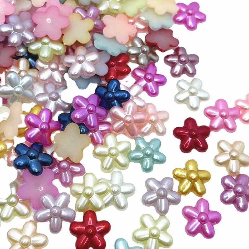 

Suoja 50pcs/pack 12mm Mix Color Flower Shape Imitation Half Round Pearl Flatback Beads for Scrapbook DIY Decoration