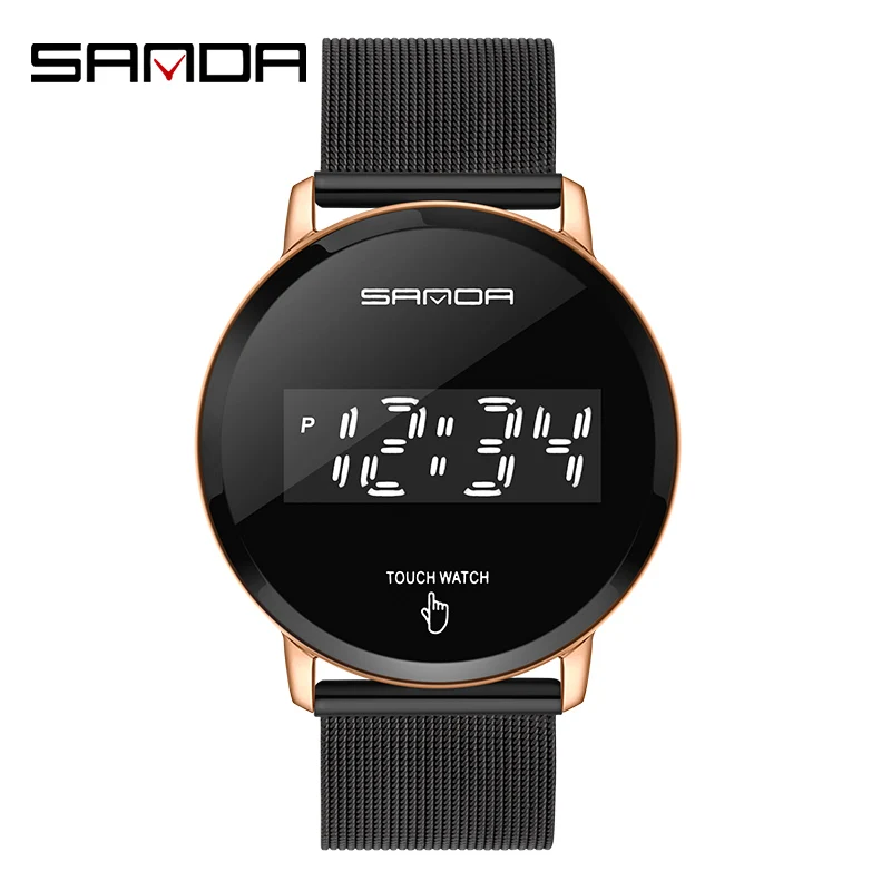 SANDA модные часы с сенсорным экраном для мужчин и женщин сетчатые светодиодные