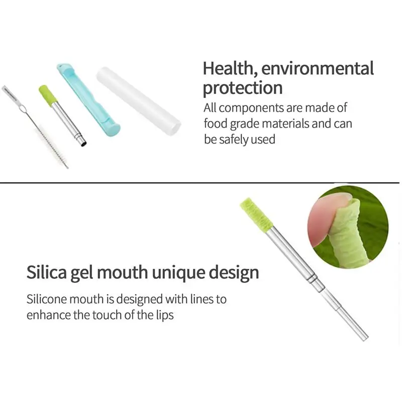 Портативный Нержавеющая сталь силиконовый телескопическая питьевой соломы