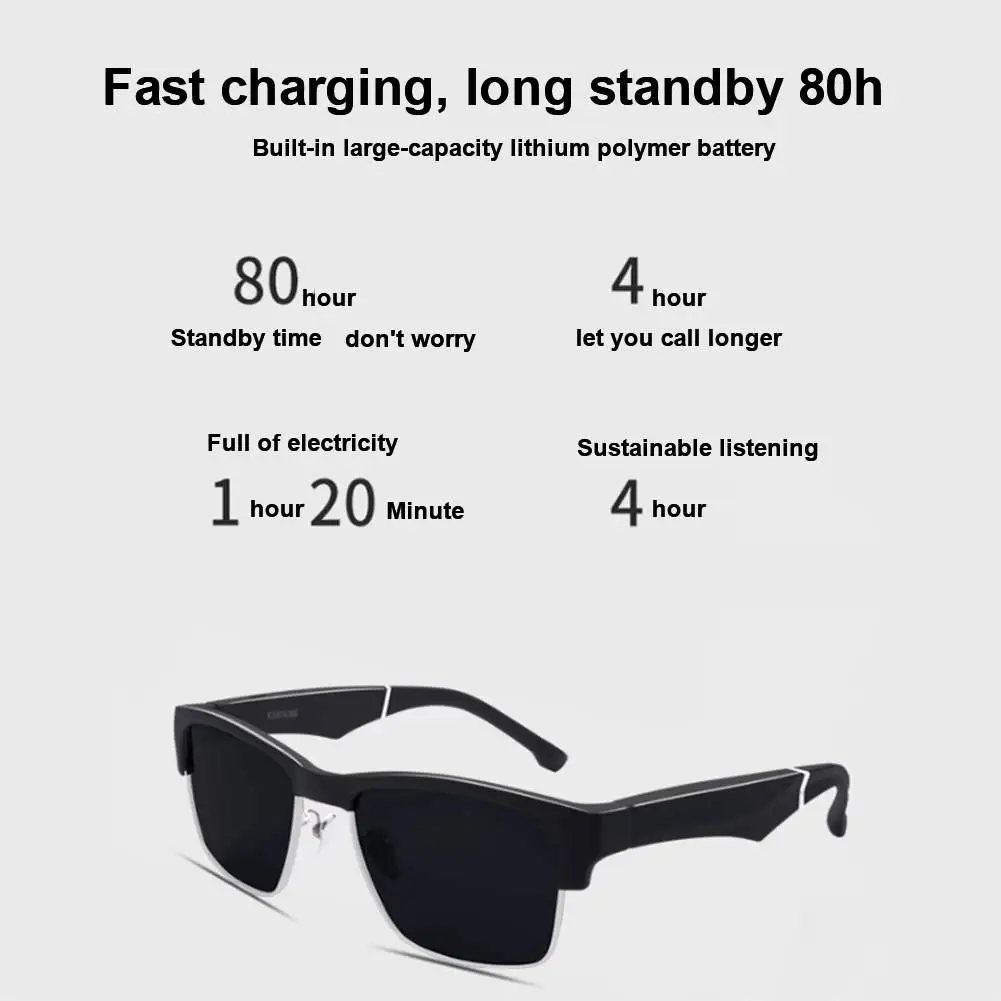 저렴한 최신 블루투스 스마트 안경 무선 스포츠 헤드셋, 마이크 안티 블루 라이트 스마트 선글라스 80h 대기