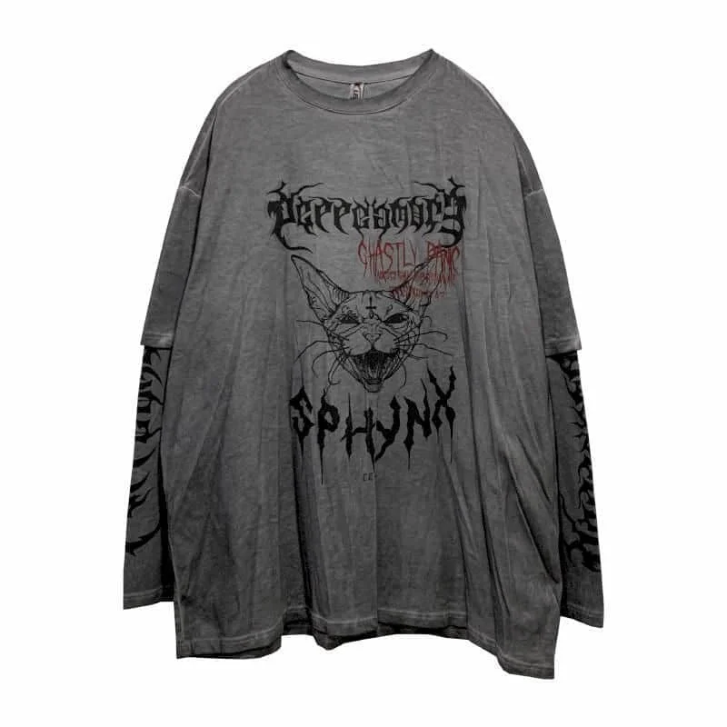 

Punk Unisex T Shirt Streetwear Cool Patchwork Tshirt Harajuku Summer Tops Tees Spring Long Sleeve High Street Loose Japan Style