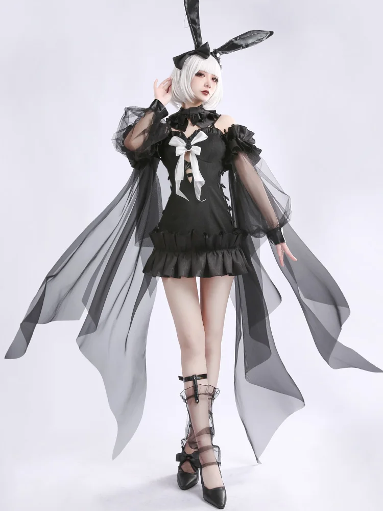 

Anime Original Colleague Black Rabbit Cosplay Costume Ear Women's Dress Role Play Clothing Sizes S-L
