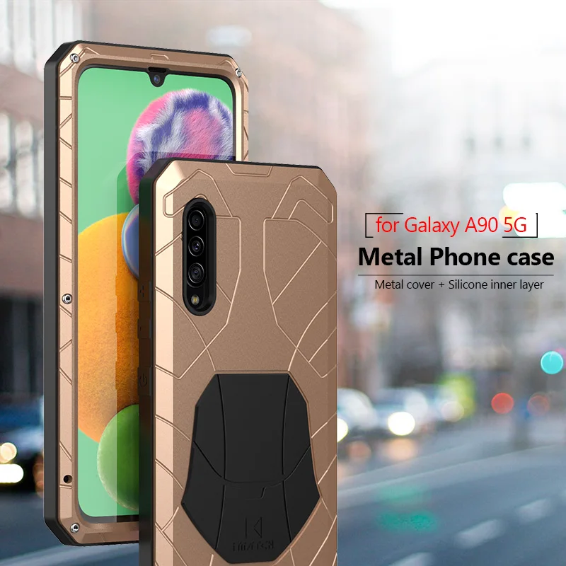Для samsung Galaxy A90 5G Твердый корпус для телефона Алюминиевый металлический корпус Закаленное стекло Защитная крышка экрана сверхмощный защитный чехол