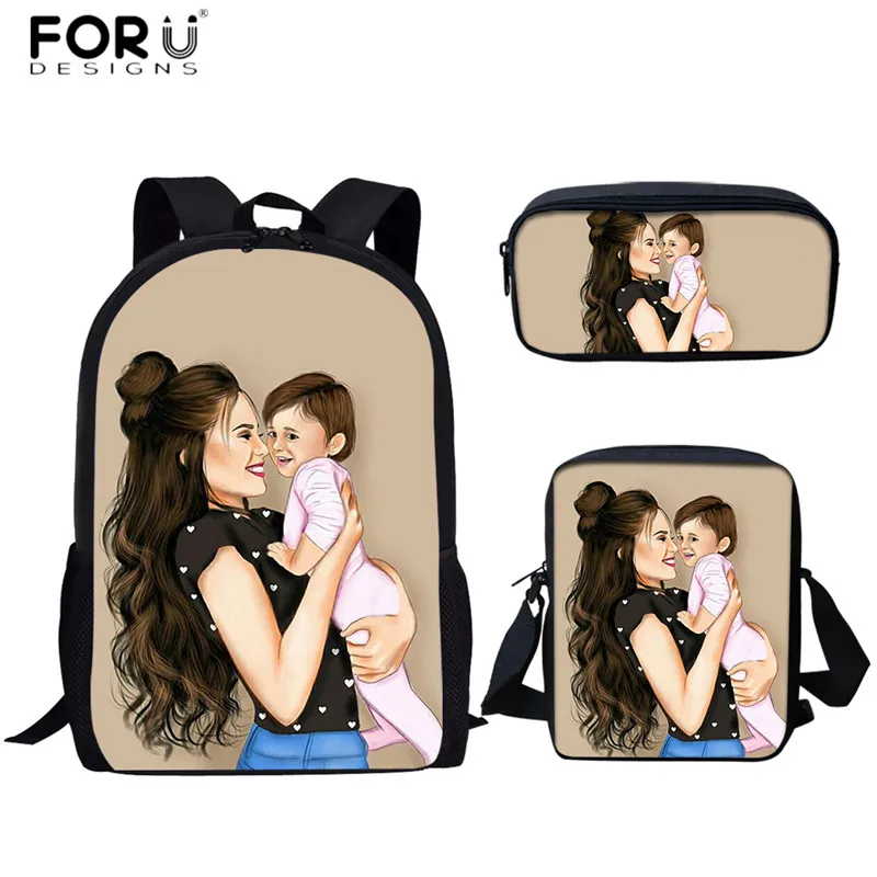 FORUDESIGNS/школьные сумки для супер мамы Harajuku Kawaii рюкзак для детей девочек Повседневный 3 шт. школьные сумки ортопедический рюкзак Mochilas - Цвет: HMA487CEK