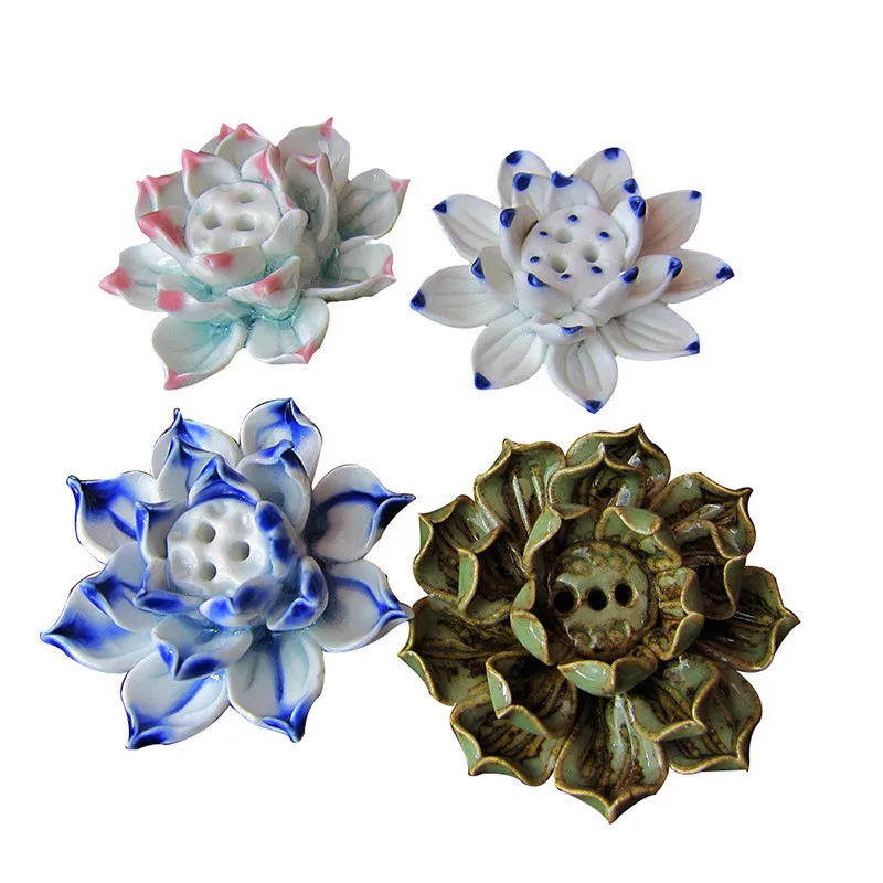 

Ceramic Lotus Flower Shape Incense Burner Stick Cone Burner Holder Incense Base Plug Home Decoration Incense Burner Stick Holder