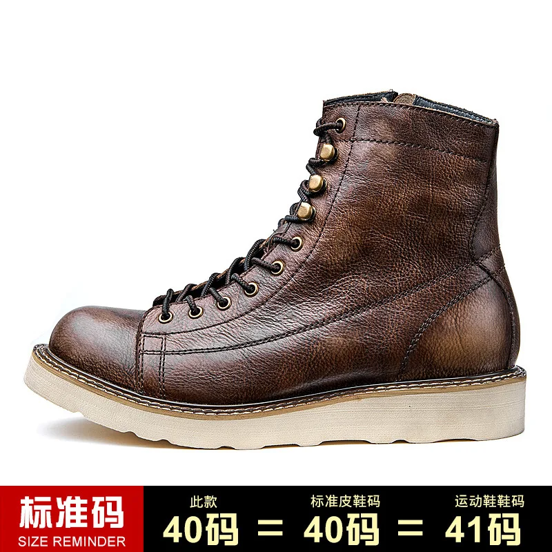 

cowboy boots mens chelsea boots men High Quality Genuine Leather autumn winter British retro men shoes all-match cowhide zipper