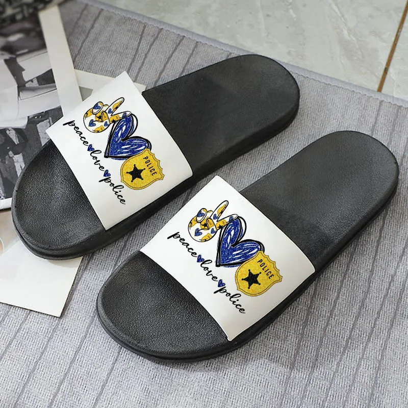 

Summer Women Shoes 2021 Home Indoor Slippers Peace love police Print Non-slip Sandals Flip Flops Slides Fashion Ladies Shoes