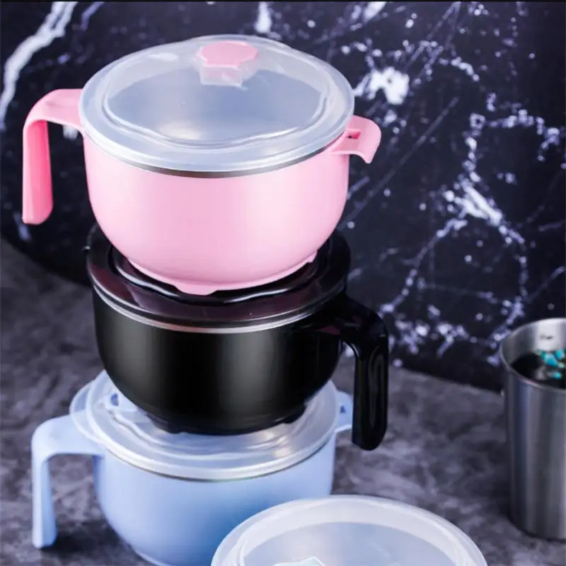 304 из нержавеющей стали лапша чаша с ручкой контейнер для обеда крышкой рисового